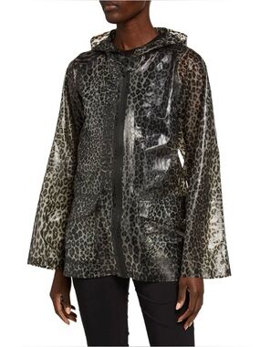Anatomie Jada Leopard Print Waterproof Rain Jacket Hooded A-Line Sz S